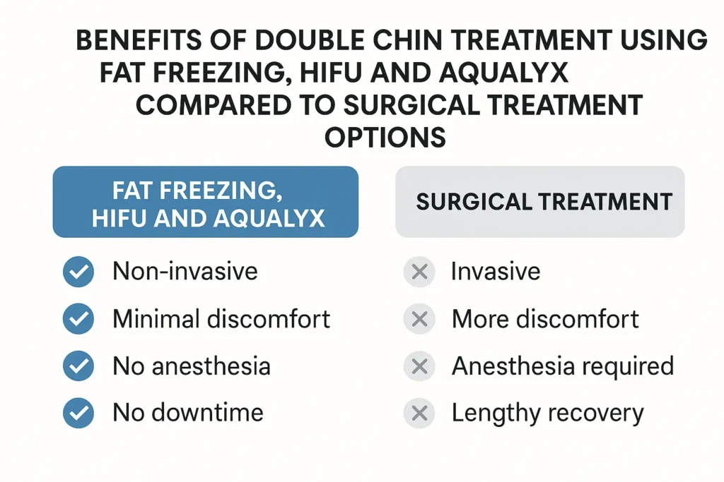 Graphic about the benefits of double chin treatment West Barnes - from LA LIPO