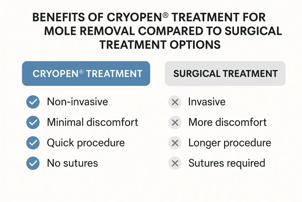 Table to show the benefits of getting moles removed West Barnes from LA LIPO
