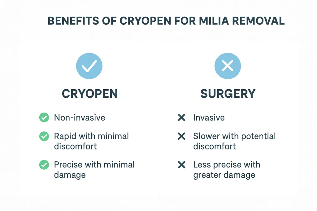 Benefits of cryopen for milia removal West Barnes compared to surgical treatments.