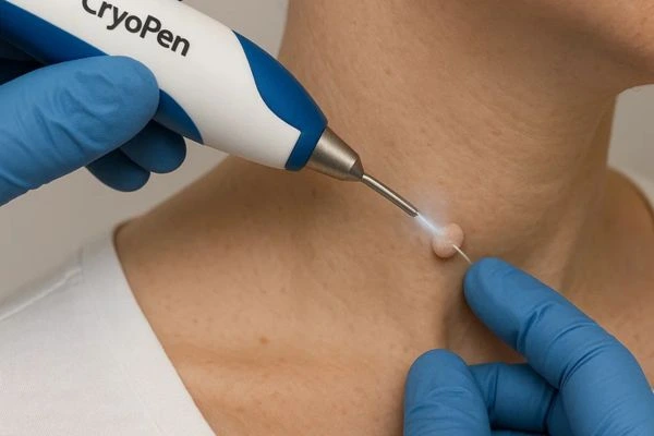 Person receiving Cryotherapy skin tag removal West Barnes