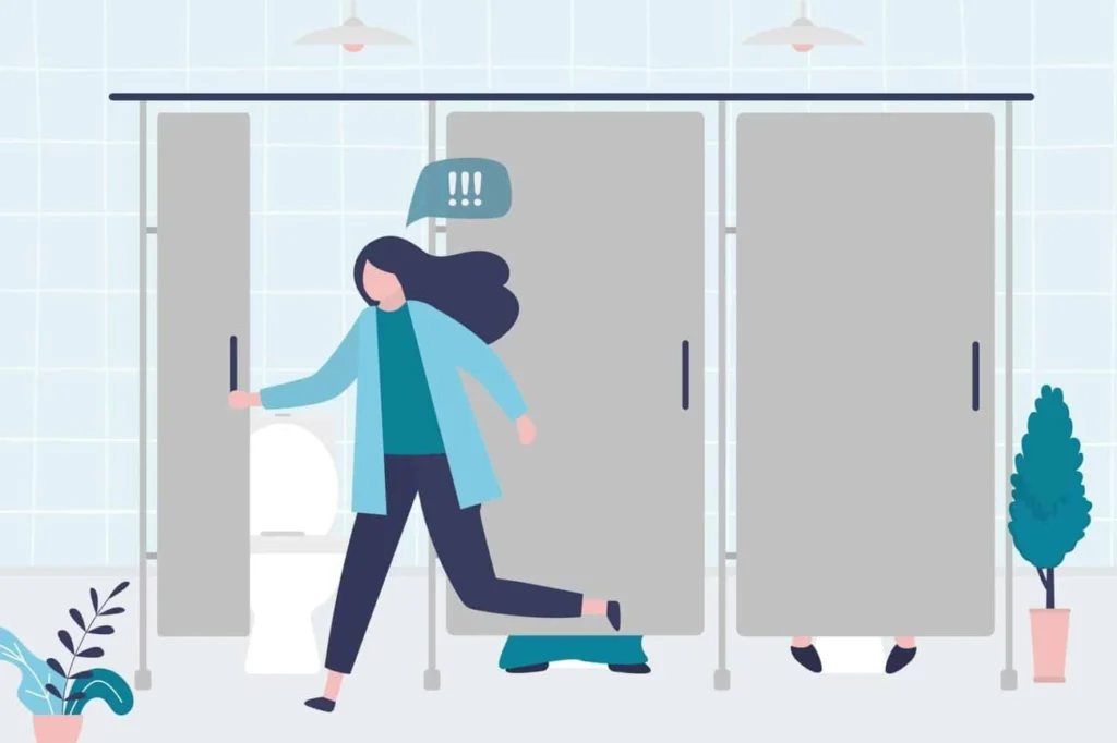 graphic of Urine incontinence West Barnes woman running to the toilet.